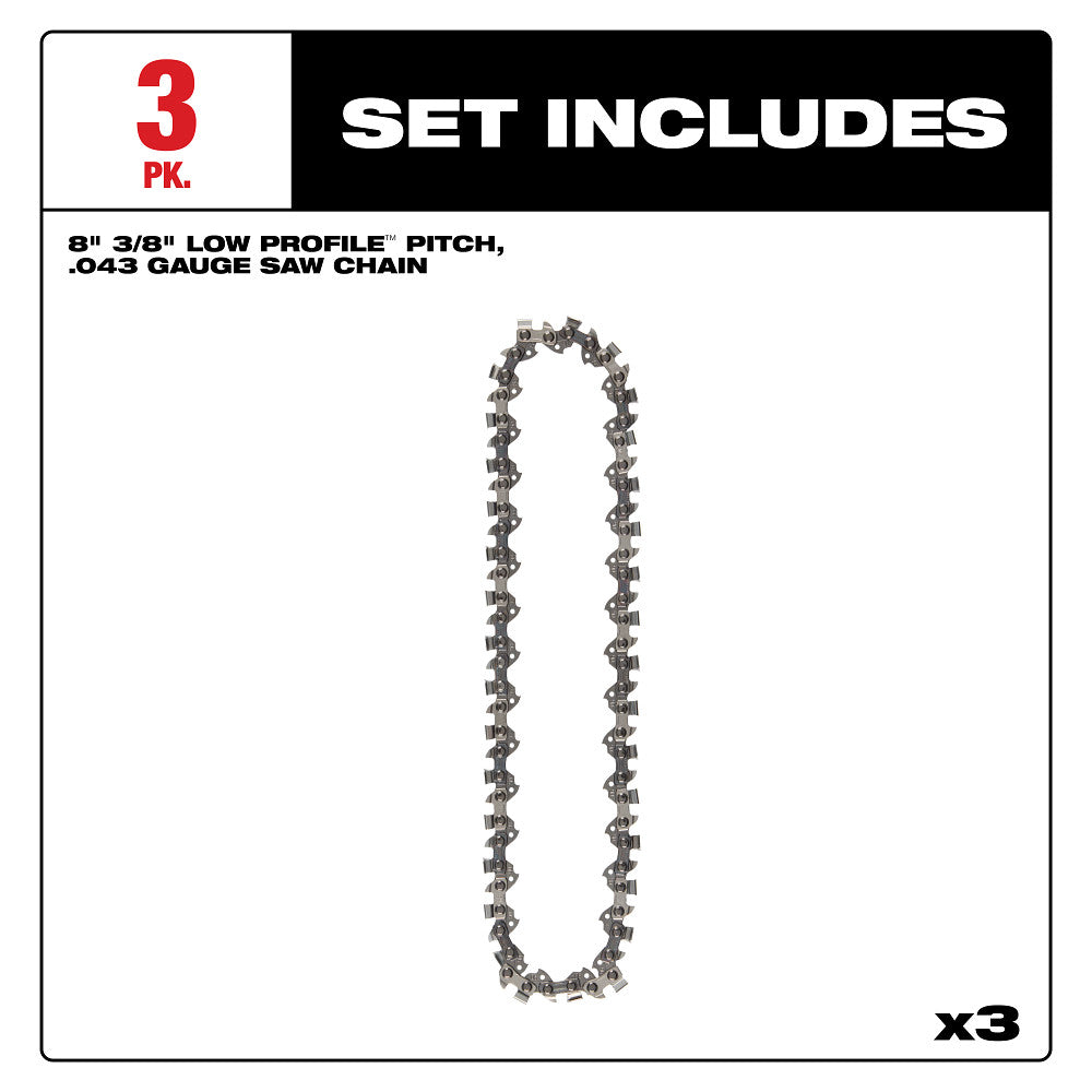 8" 3/8" LOW PROFILE™ Pitch, .043" Gauge Saw Chain (3 PK)