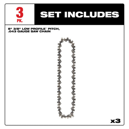 8" 3/8" LOW PROFILE™ Pitch, .043" Gauge Saw Chain (3 PK)