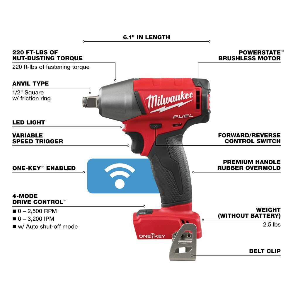 M18 FUEL™ 1/2 in. Compact Impact Wrench w/ Friction Ring with ONE-KEY™