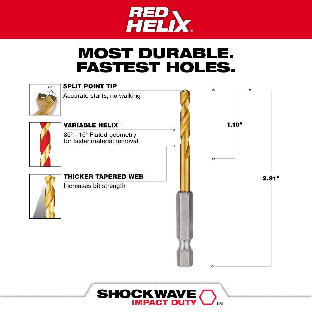 11/64" SHOCKWAVE™ Impact Duty RED HELIX™ Titanium Drill Bit