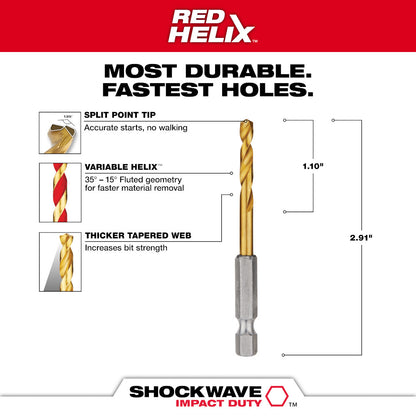 11/64" SHOCKWAVE™ Impact Duty RED HELIX™ Titanium Drill Bit