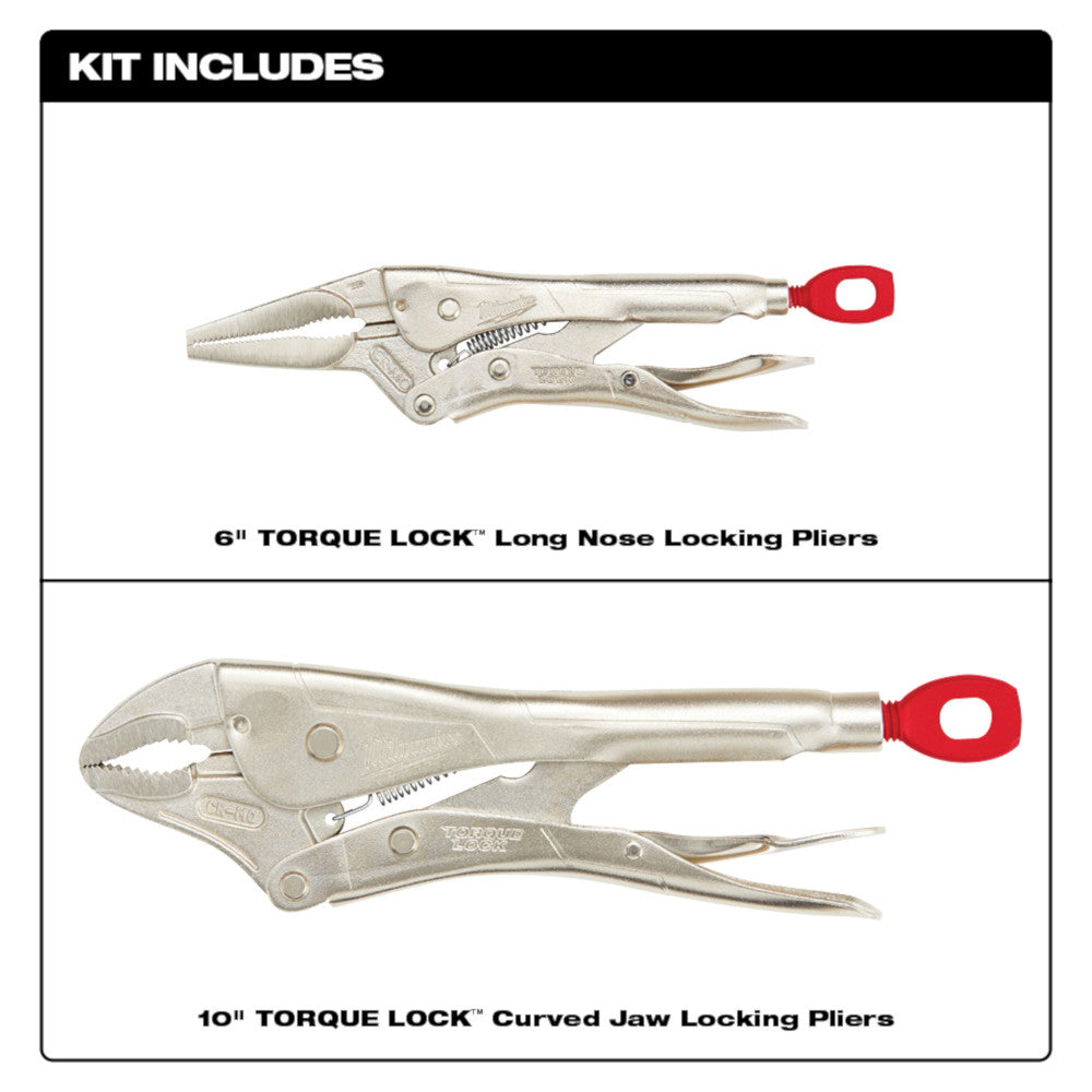 2Pc 10 in. Curved Jaw & 6 in. Long Nose TORQUE LOCK™ Locking Pliers Set