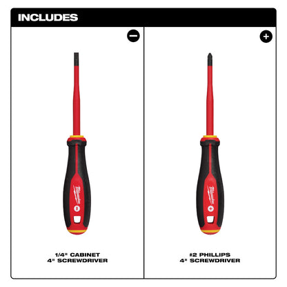 2pc 1000V Insulated Slim Tip Screwdriver Set