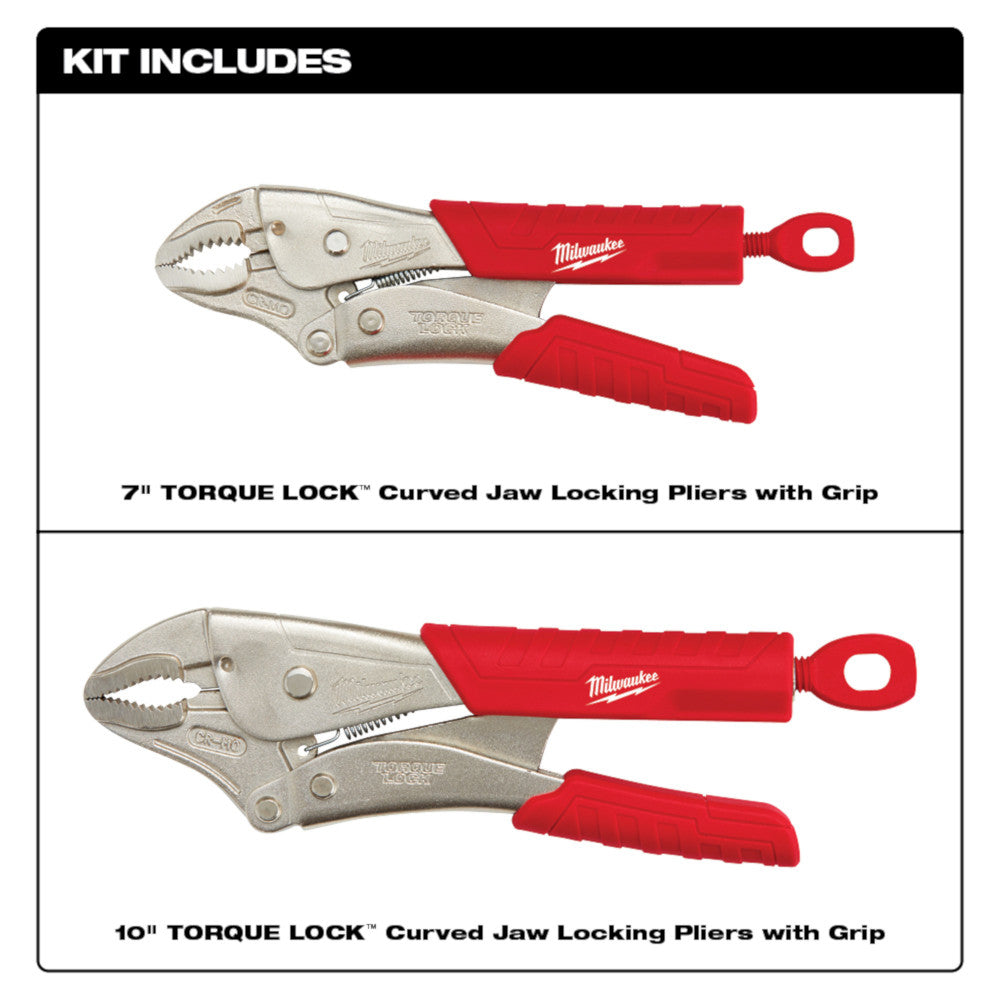2Pc 7 in. & 10 in. TORQUE LOCK™ Curved Jaw Locking Pliers Set With Grip