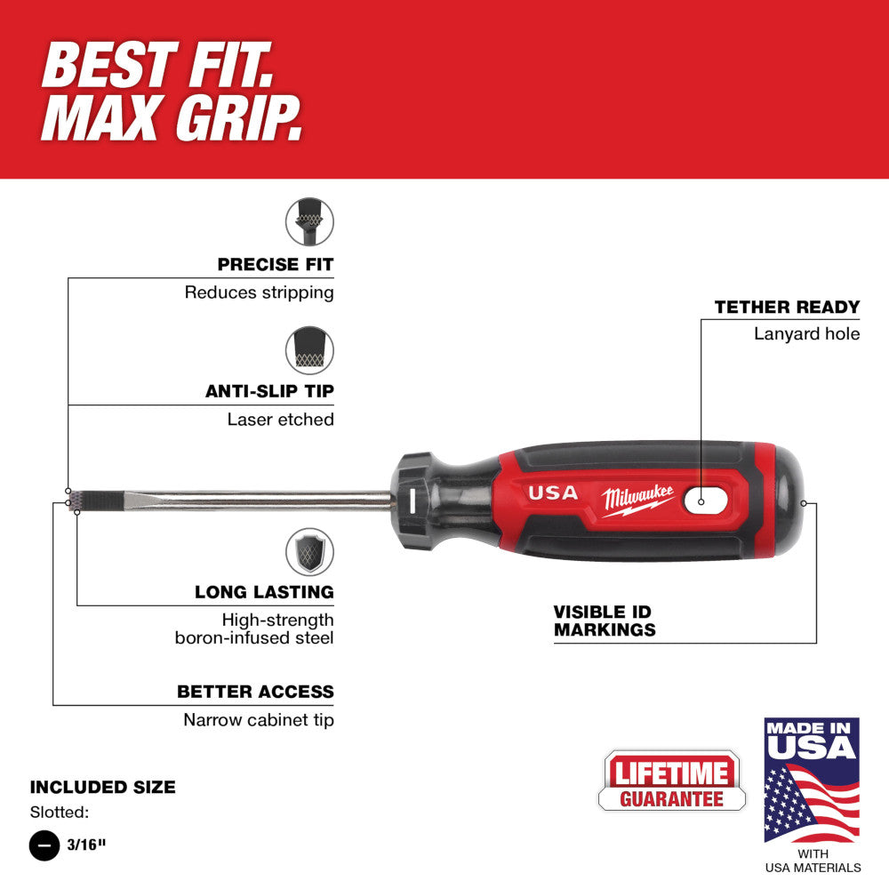 3/16" Cabinet 3" Cushion Grip Screwdriver (USA)