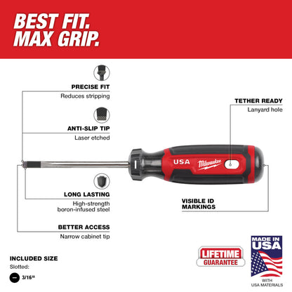 3/16" Cabinet 3" Cushion Grip Screwdriver (USA)