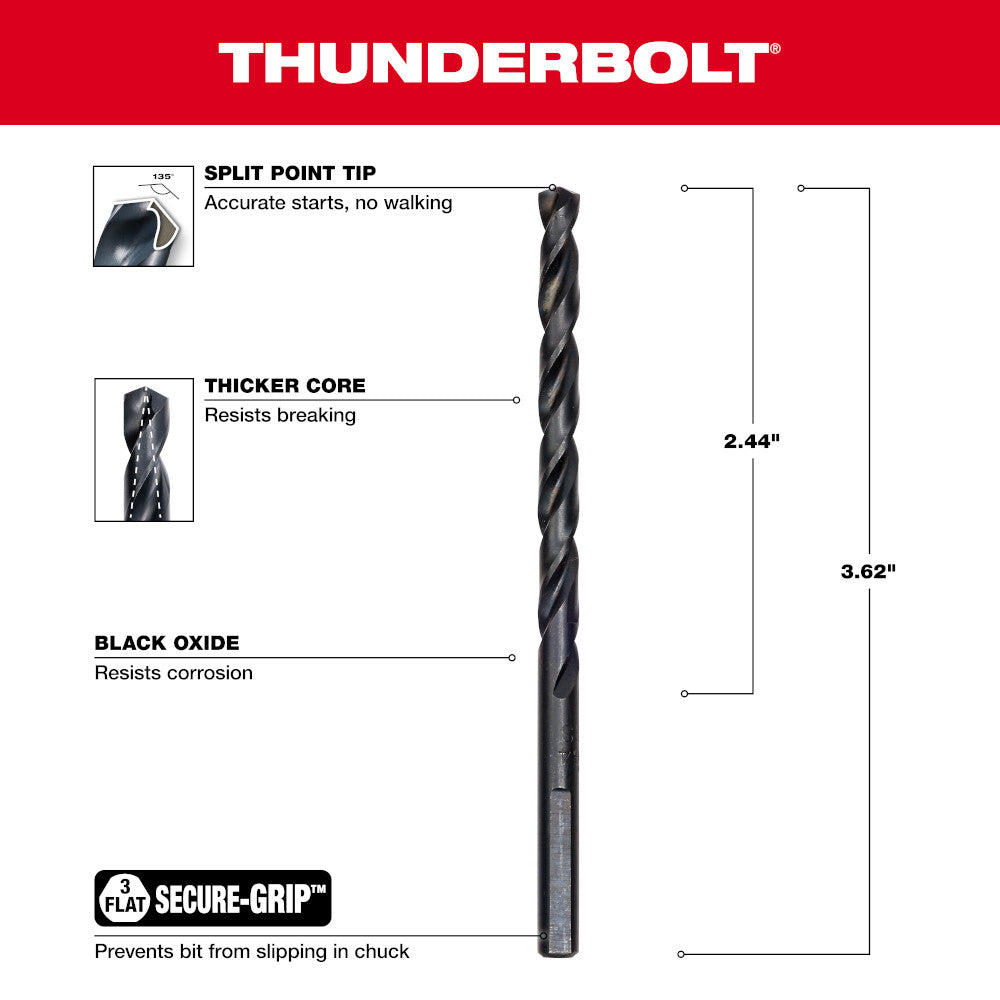 3/16" THUNDERBOLT®  Black Oxide Drill Bit