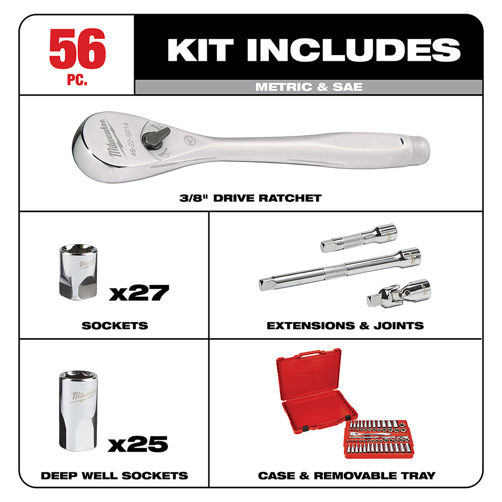 3/8 in. Drive 56 pc. Ratchet & Socket Set - SAE & Metric
