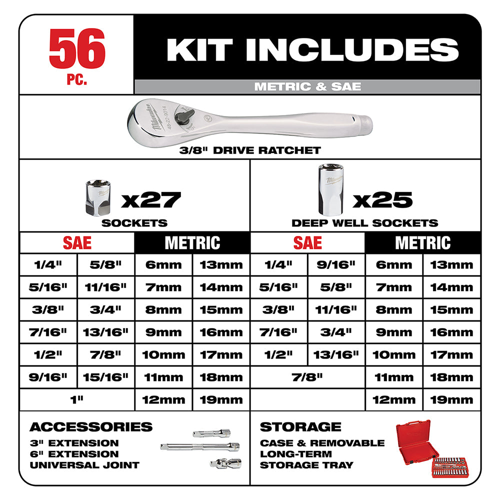 3/8 in. Drive 56 pc. Ratchet & Socket Set - SAE & Metric