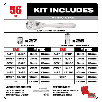 3/8 in. Drive 56 pc. Ratchet & Socket Set - SAE & Metric