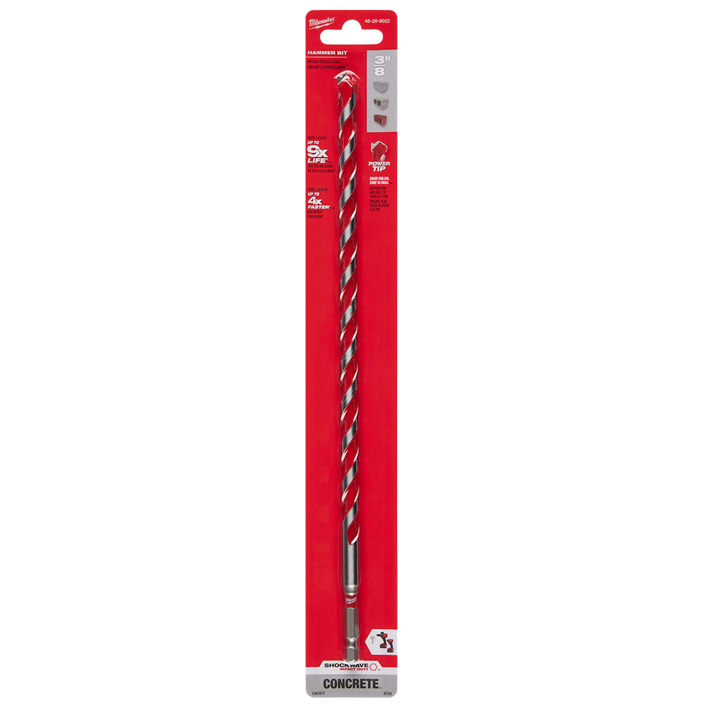 3/8" x 10" x 12" SHOCKWAVE™ Impact Duty Carbide Hammer Drill Bit with POWER TIP™