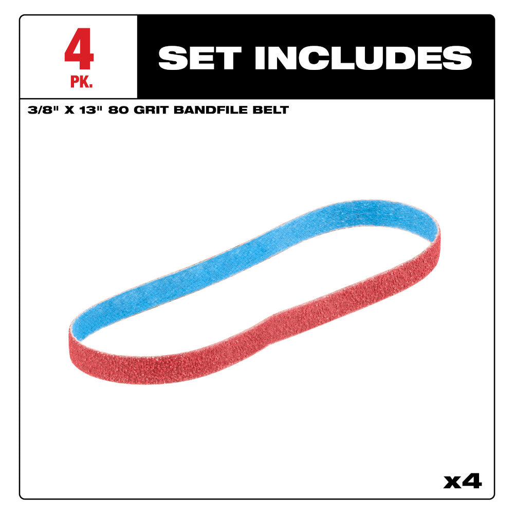 3/8” x 13” 80 Grit Bandfile Belts – 4 pack