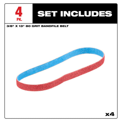 3/8” x 13” 80 Grit Bandfile Belts – 4 pack