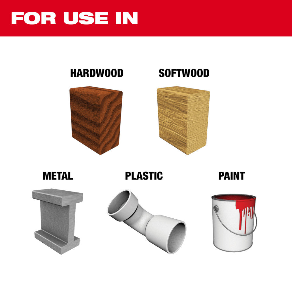 For use in Hardwood, Softwood, Metal, Plastic, Paint