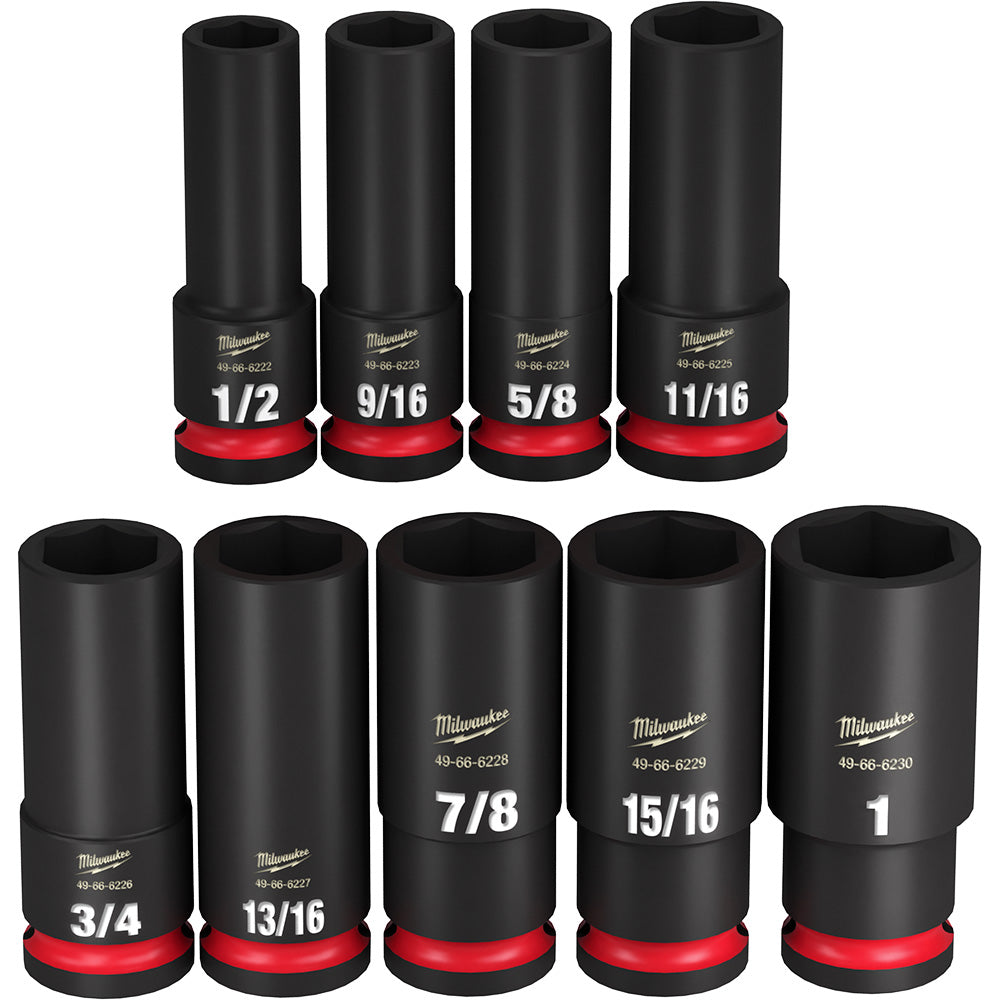 9PC SHOCKWAVE™ Impact Duty 1/2" Drive SAE Deep 6 Point Socket Set