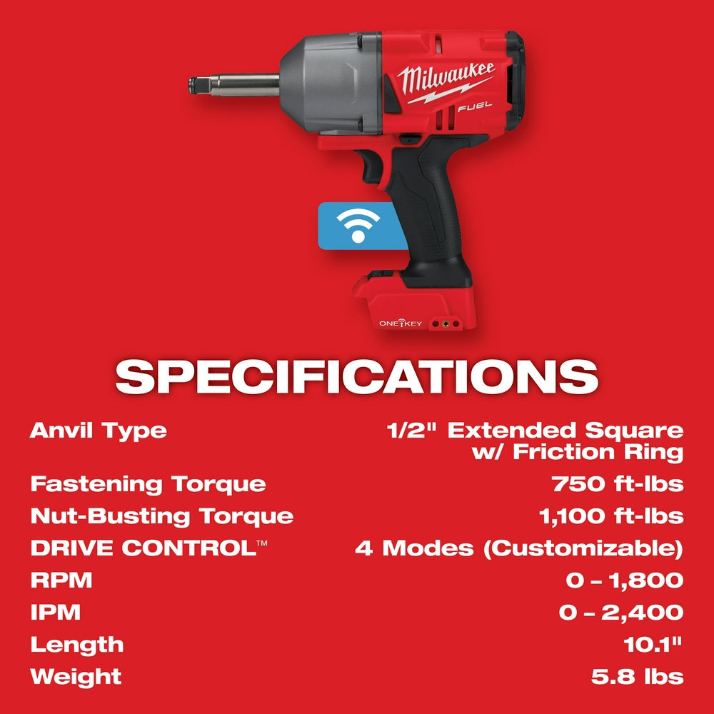 M18 FUEL™ 1/2” Ext. Anvil Controlled Torque Impact Wrench w/ONE-KEY™ Kit