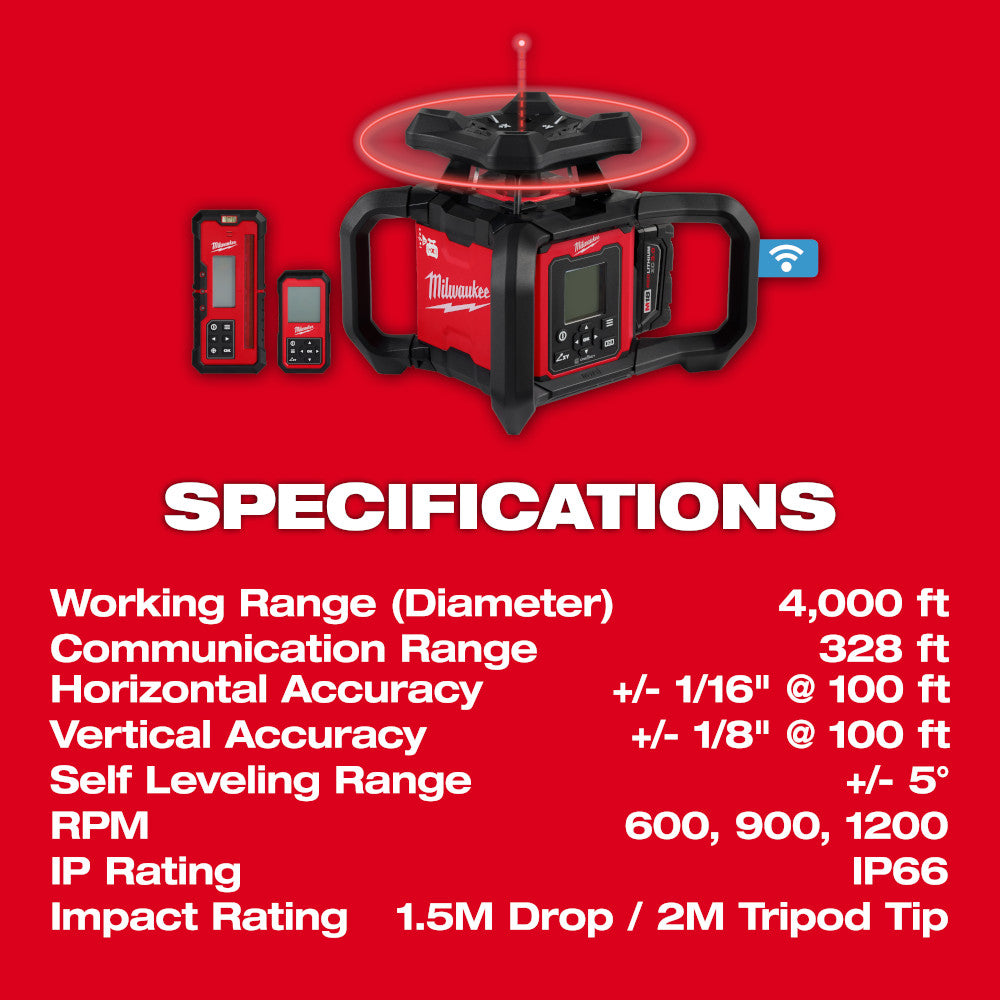 M18™ Red Exterior Dual Slope Rotary Laser Level Kit w/ Receiver, Remote, Grade Rod & Tripod