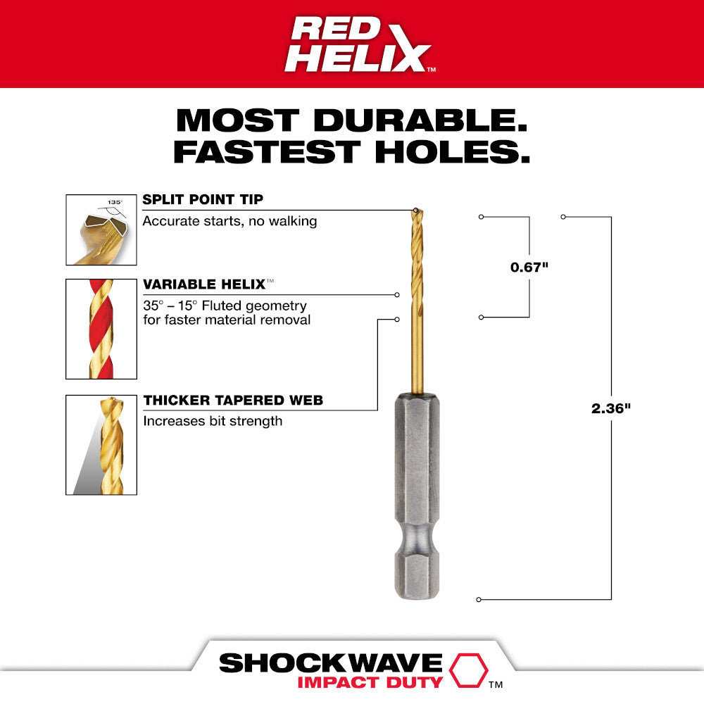 5/64" SHOCKWAVE™ Impact Duty RED HELIX™ Titanium Drill Bit