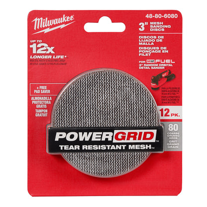 3” 80 Grit Mesh Sanding Discs with POWERGRID™ Tear Resistant Mesh – (12 PK) + Pad Saver