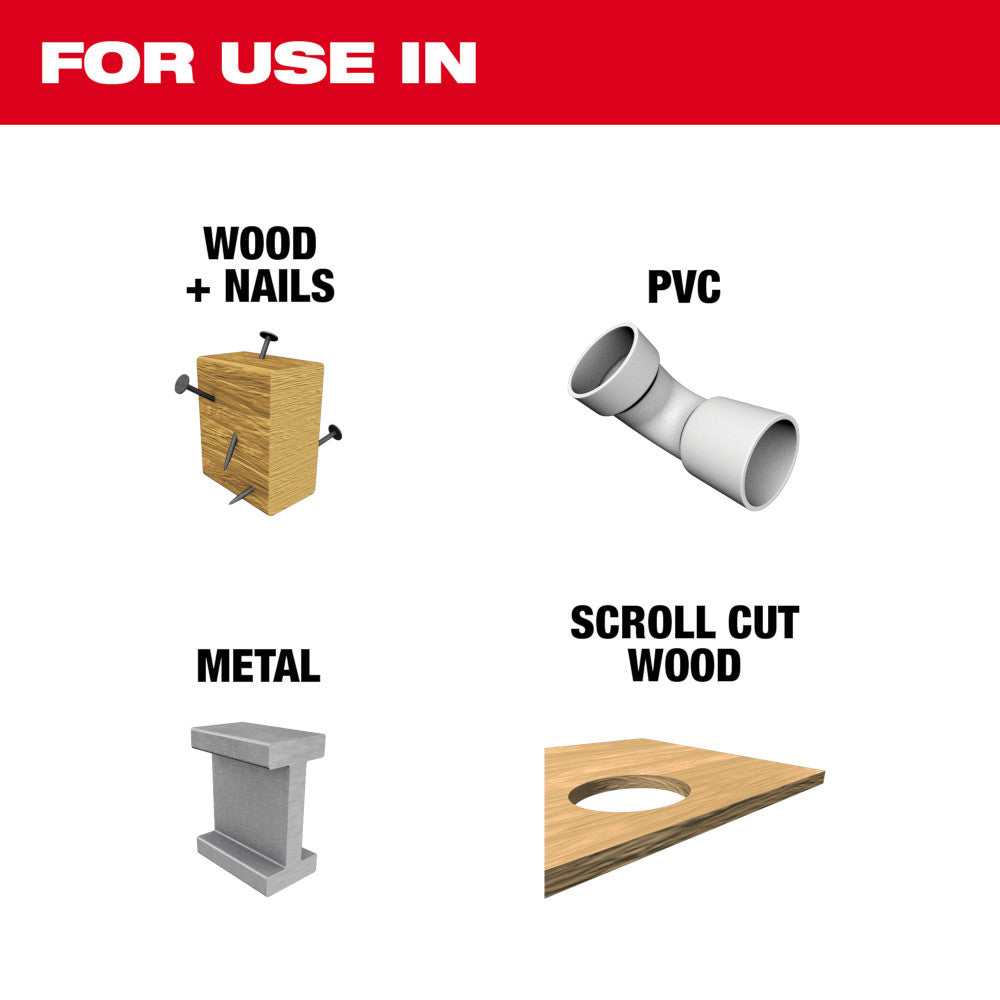 For use in Wood + Nails, PVC, Metal, Scroll Cut Wood