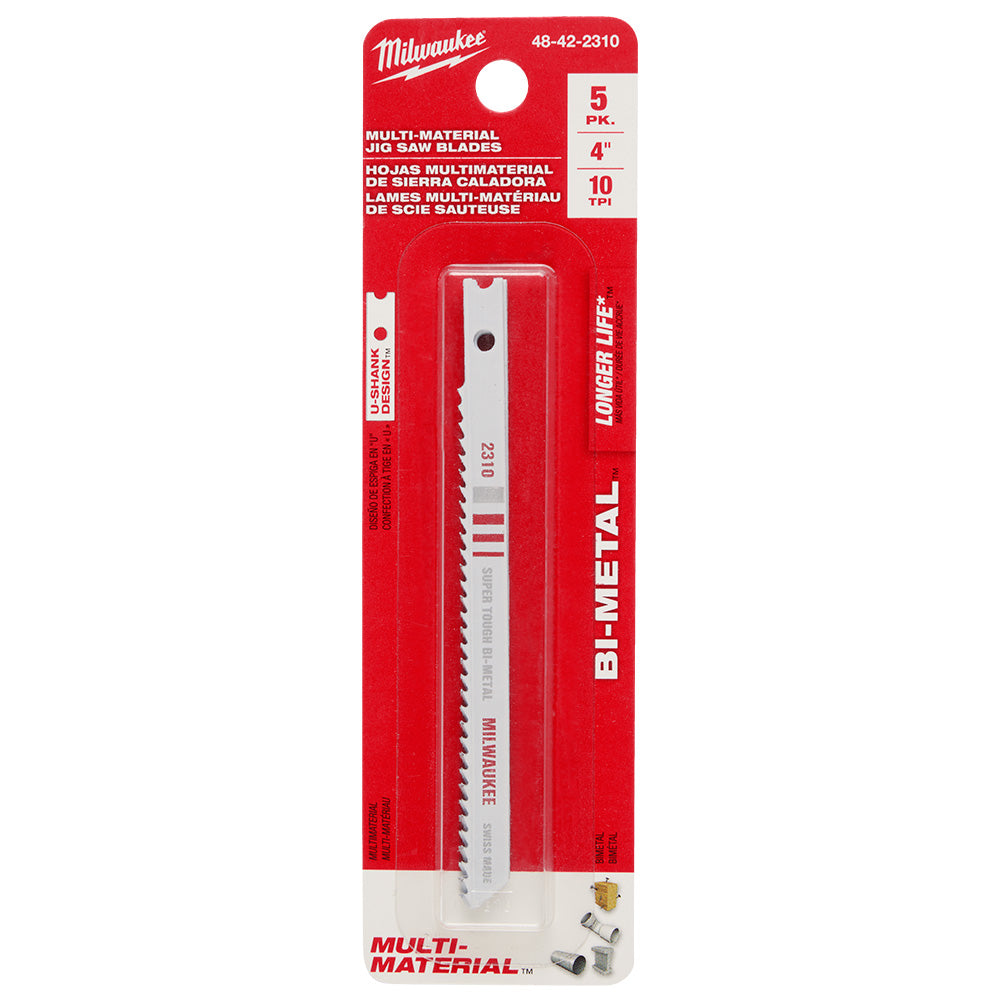 4" 10TPI U-Shank Multi-Material Bi-Metal Jig Saw Blades (5 PK)
