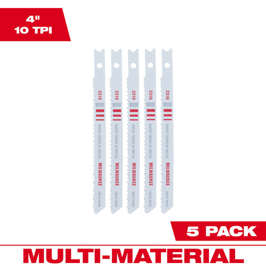 4" 10TPI U-Shank Multi-Material Bi-Metal Jig Saw Blades (5 PK)