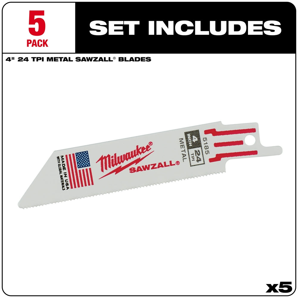 4" 24 TPI SAWZALL® Blade for Thin Metal (5 PK)