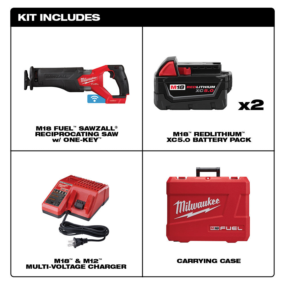 M18 FUEL™ SAWZALL® Recip Saw w/ ONE-KEY™ - 2 Battery XC5.0 Kit