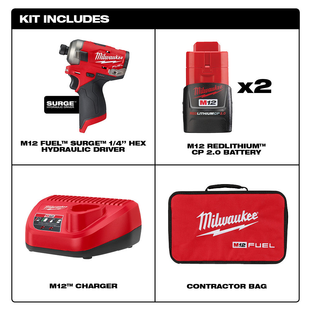 M12 FUEL™ SURGE™ 1/4 in. Hex Hydraulic Driver 2 Battery Kit