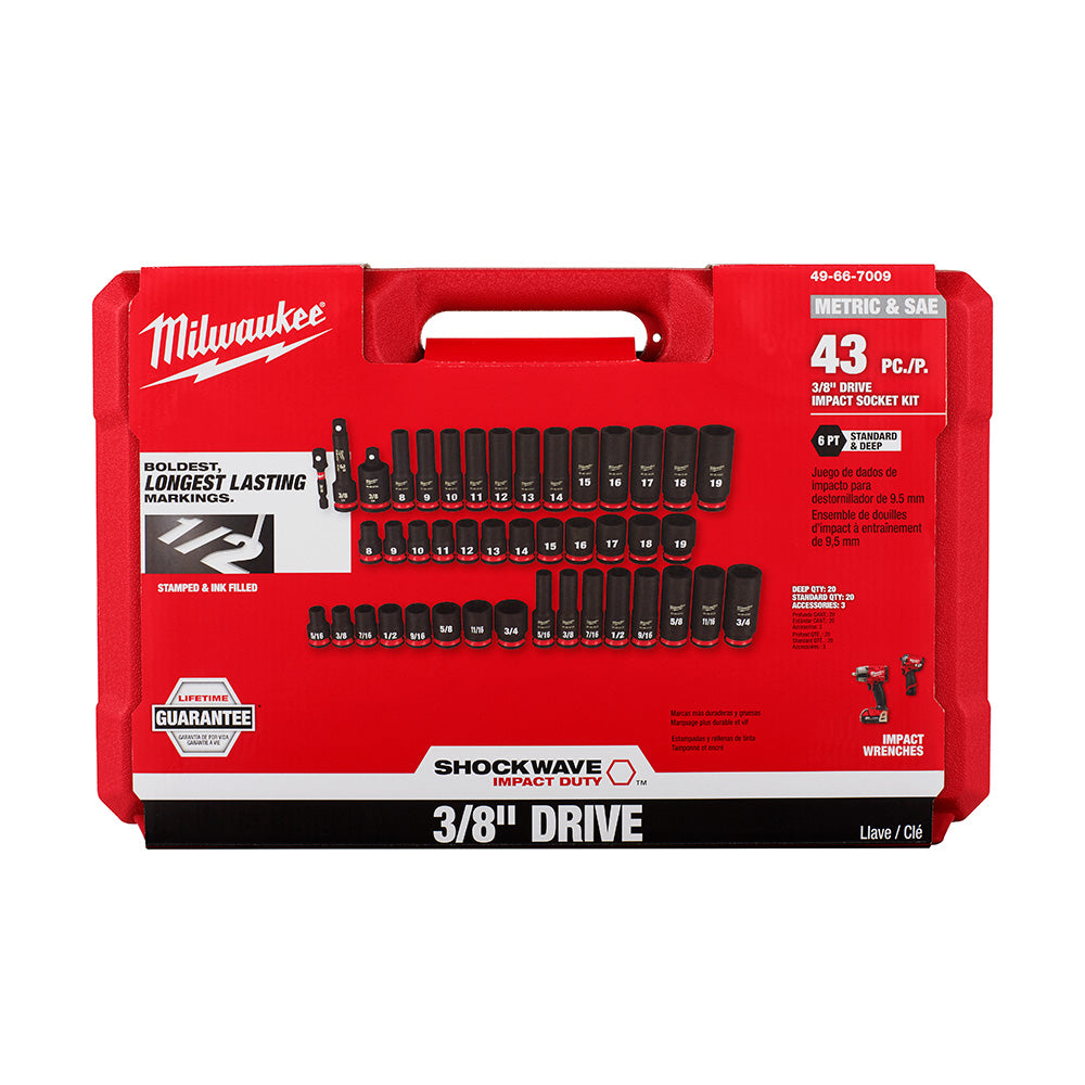 43PC SHOCKWAVE™ Impact Duty 3/8" Drive SAE & Metric Deep 6 Point Socket Set