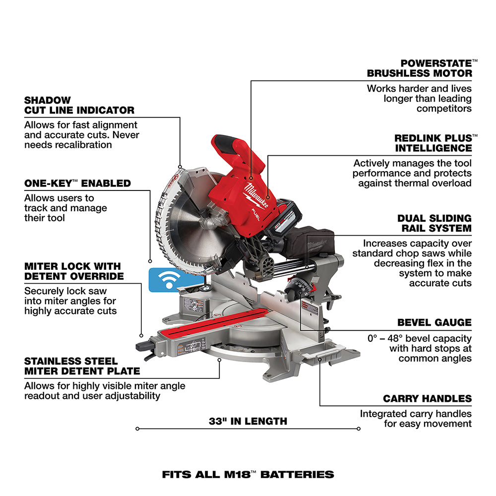 M18 FUEL™ 12 in. Dual Bevel Sliding Compound Miter Saw Kit