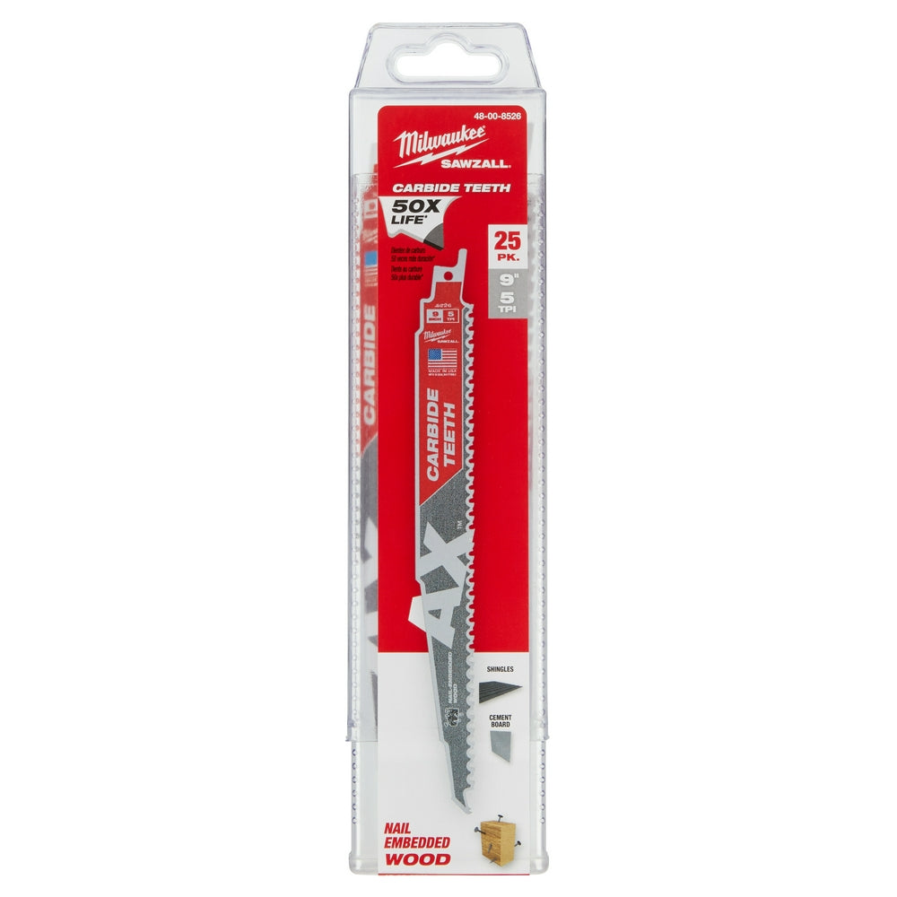 9" 5 TPI AX™ with Carbide Teeth for Wood with Nails SAWZALL® Blade (25 PK)