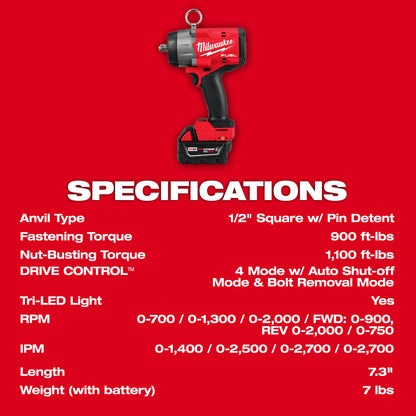 M18 FUEL™ 1/2" High Torque Impact Wrench w/ Pin Detent Kit