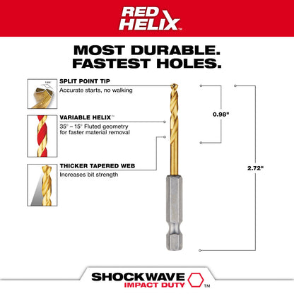 9/64" SHOCKWAVE™ Impact Duty RED HELIX™ Titanium Drill Bit