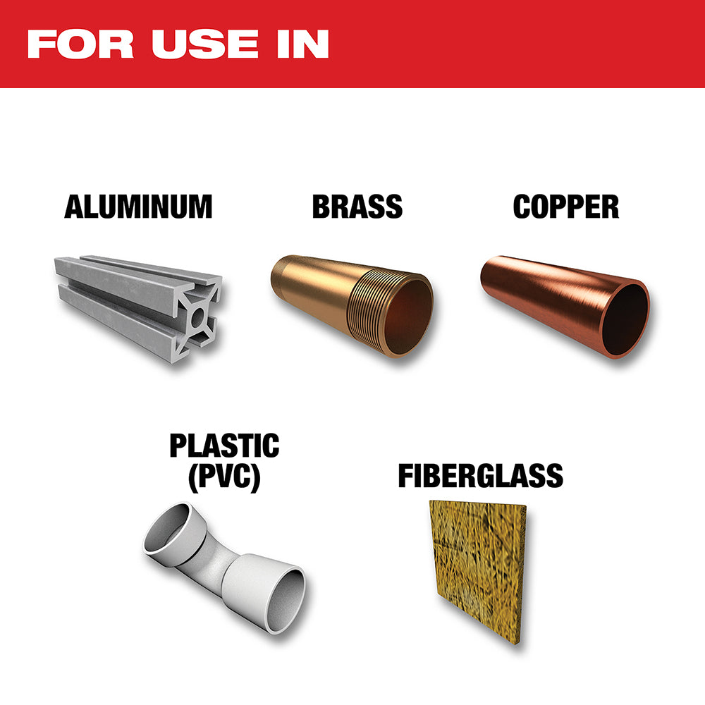 For use in Aluminum, Brass, Copper, Plastic(PVC), Fiberglass