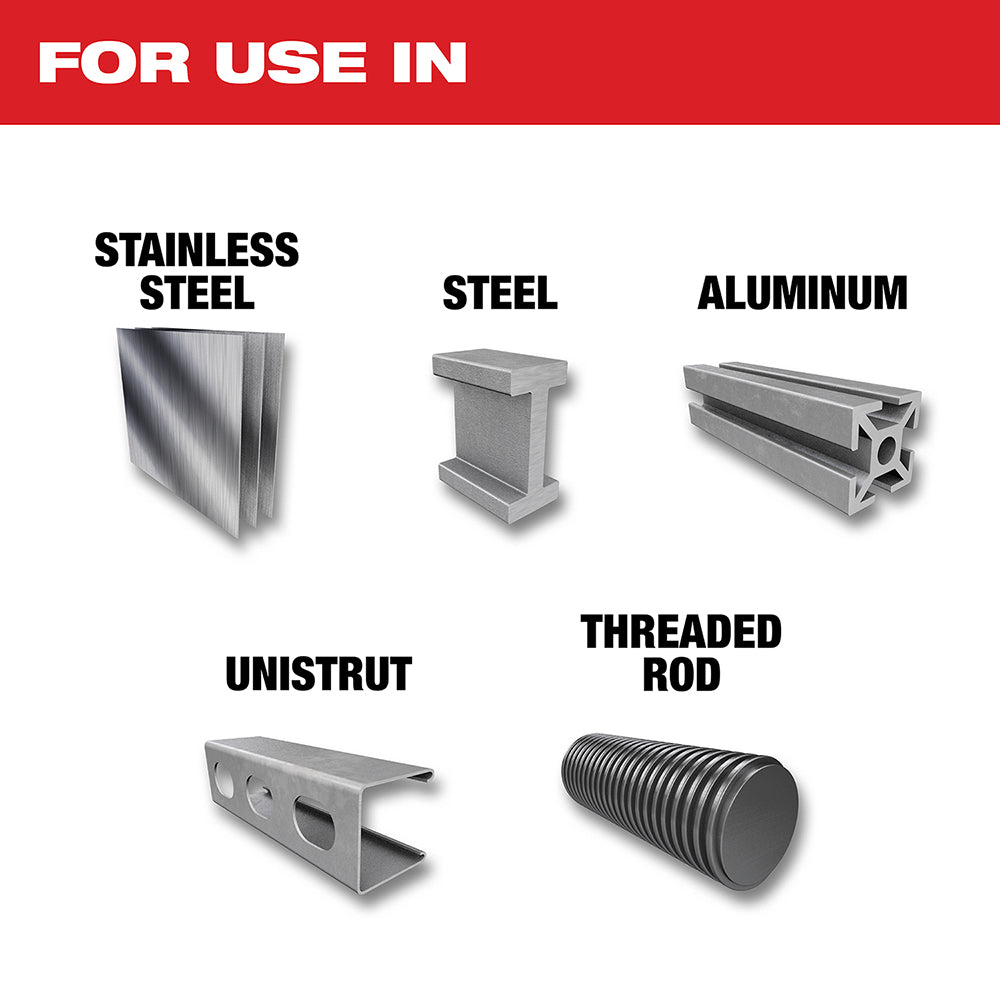 For use in Stainless Steel, Steel, Aluminum, Unistrut, Treated Rod