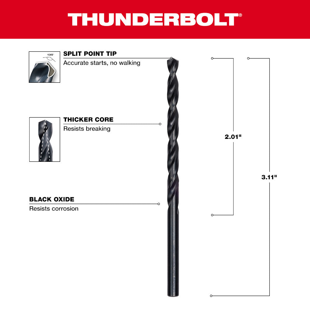 5/32" THUNDERBOLT®  Black Oxide Drill Bit