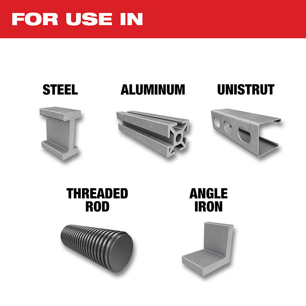 For use in Steel, Aluminum, Unistrut, Treated Rod, Angle Iron