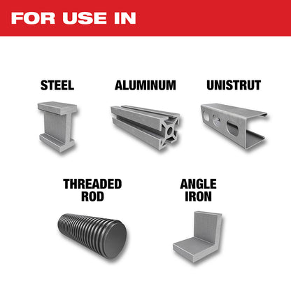 For use in Steel, Aluminum, Unistrut, Treated Rod, Angle Iron