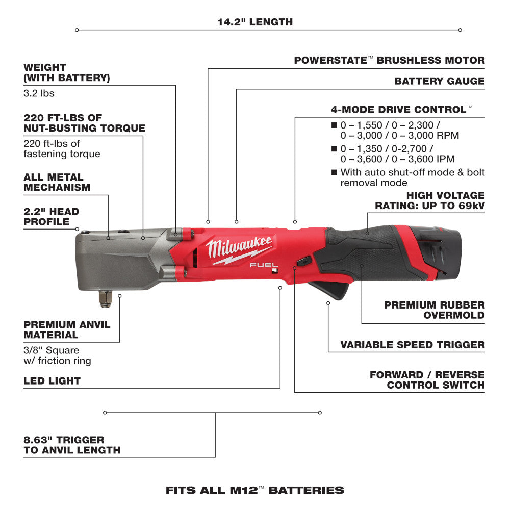 M12 FUEL™ 3/8" Right Angle Impact Wrench Kit