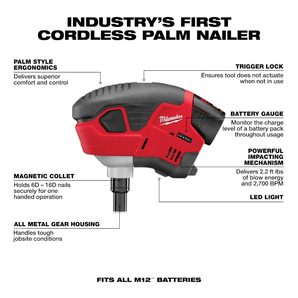 M12™ Cordless Lithium-Ion Palm Nailer Kit