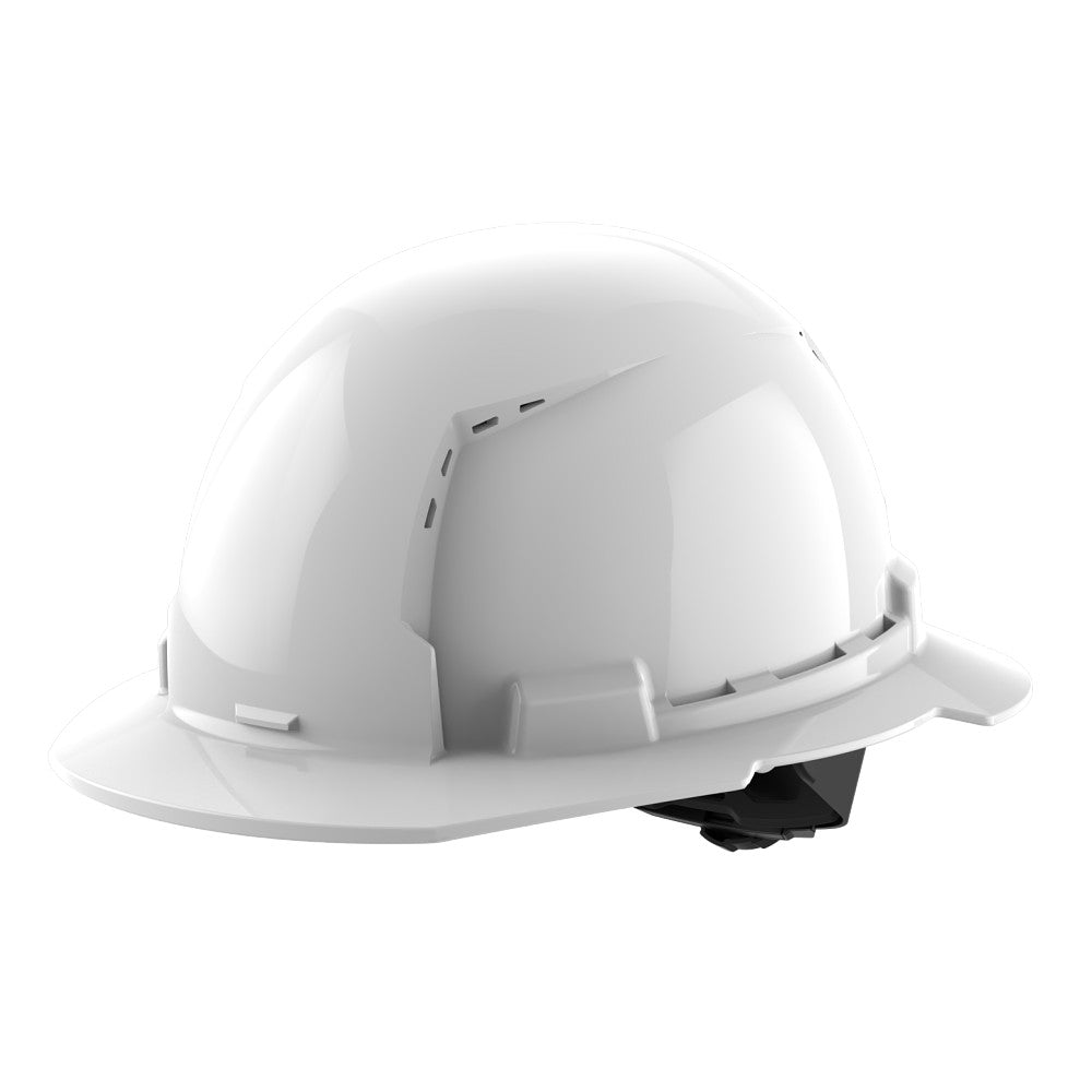 White Full Brim Vented Hard Hat w/4pt Ratcheting Suspension - Type 1, Class C