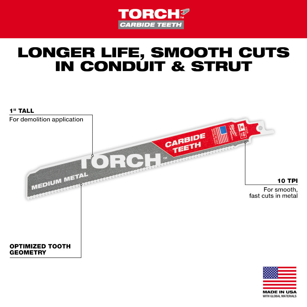9" 10 TPI TORCH™ with Carbide Teeth for Conduit and Strut SAWZALL® Blade (1 PK)