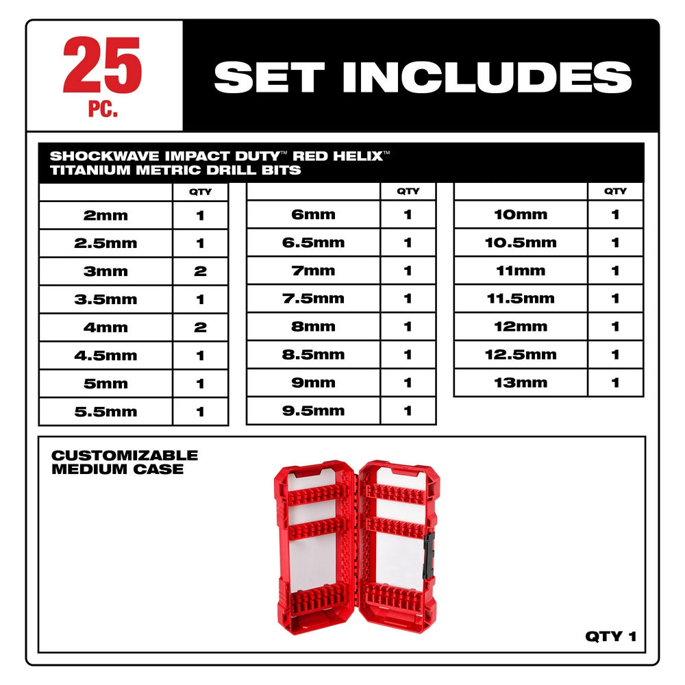 SHOCKWAVE™ Impact Duty RED HELIX™ Titanium Metric Drill Bit Set – 25PC