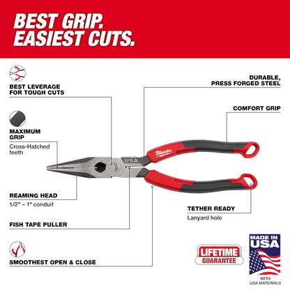 8" Long Nose Comfort Grip Pliers (USA)