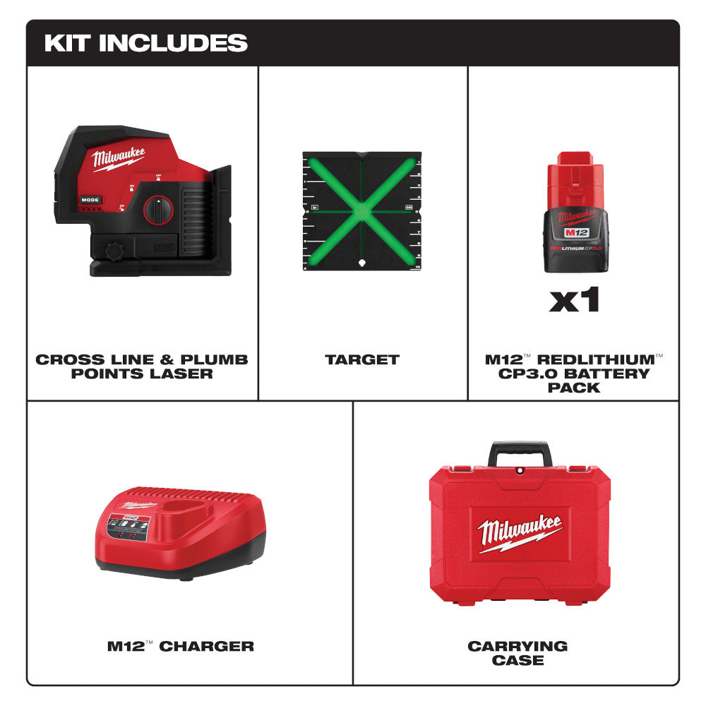 M12™ Green Cross Line & Plumb Points Laser Kit