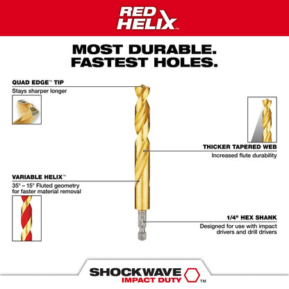 SHOCKWAVE™ Impact Duty RED HELIX™ Titanium Drill Bit Set – 29PC