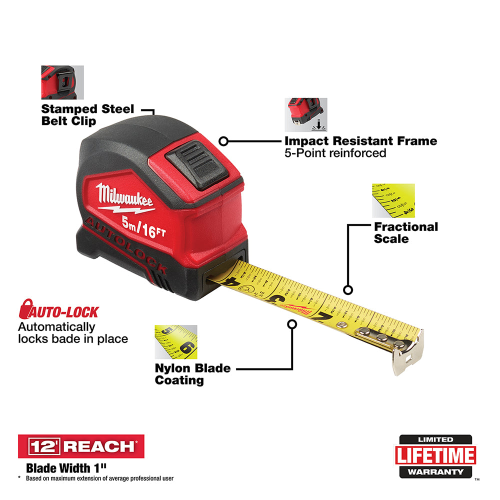 5m/16' Compact Auto Lock Tape Measure
