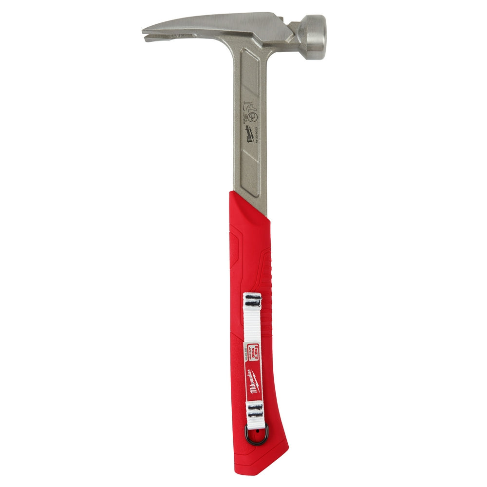 Hammer with a red handle on a white background