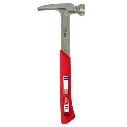 Hammer with a red handle on a white background